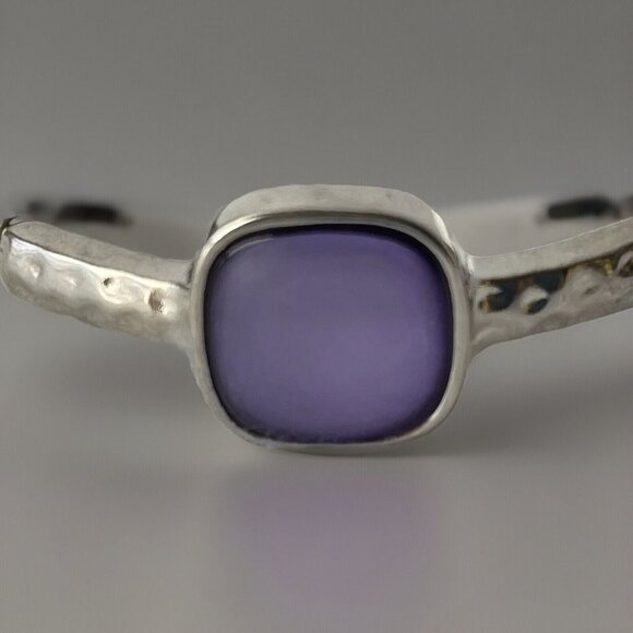 JL Designs Purple Silvertone Stretch Bracelet Rectangle Bangle Costume Jewelry - Picture 3 of 12